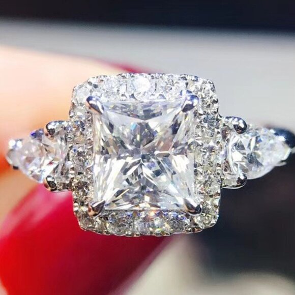 😍Beautiful Pure Princess Cut CZ Square Romantic Wedding Ring for Women, K860 - Picture 1 of 5